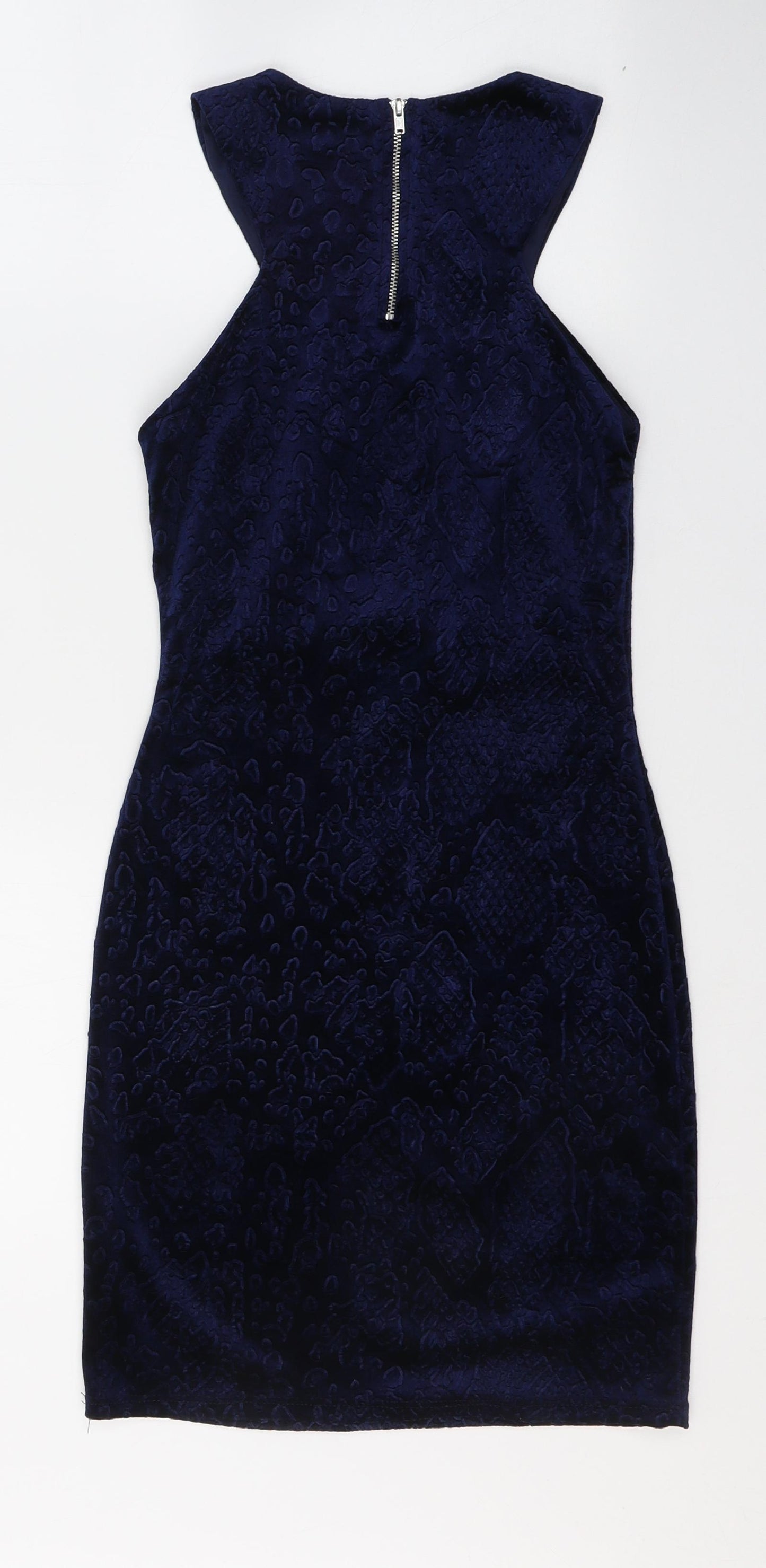 Topshop Womens Blue Geometric Polyester A-Line  Size 6  Round Neck Zip