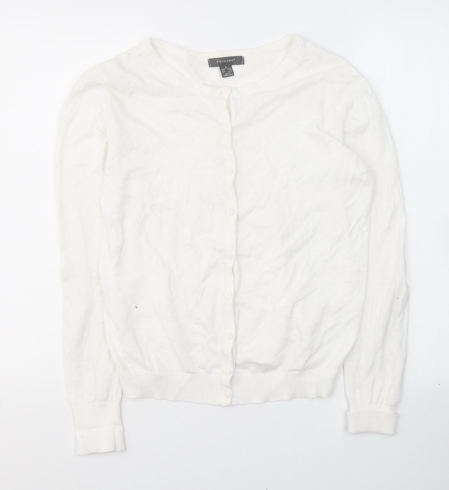 Primark Womens White Round Neck  Cotton Cardigan Jumper Size 12