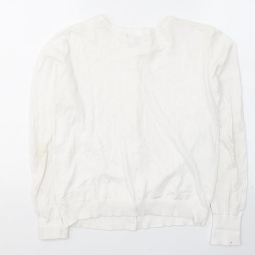 Primark Womens White Round Neck  Cotton Cardigan Jumper Size 12
