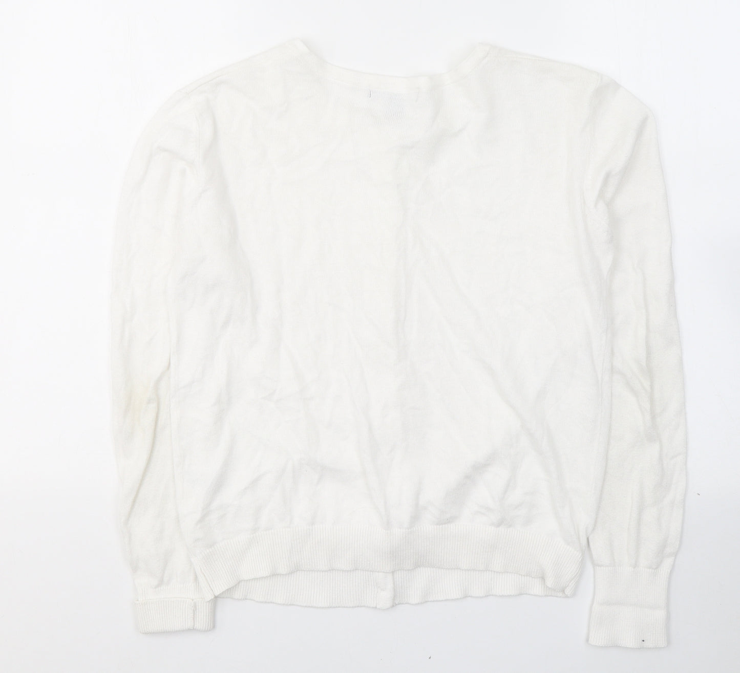 Primark Womens White Round Neck  Cotton Cardigan Jumper Size 12