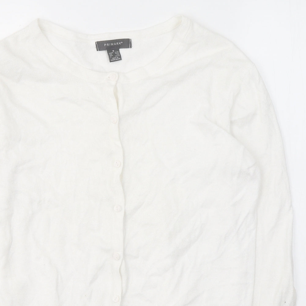 Primark Womens White Round Neck  Cotton Cardigan Jumper Size 12