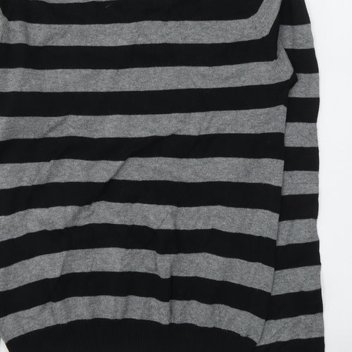 Zara Womens Grey Striped Polyester Jersey T-Shirt Size L V-Neck
