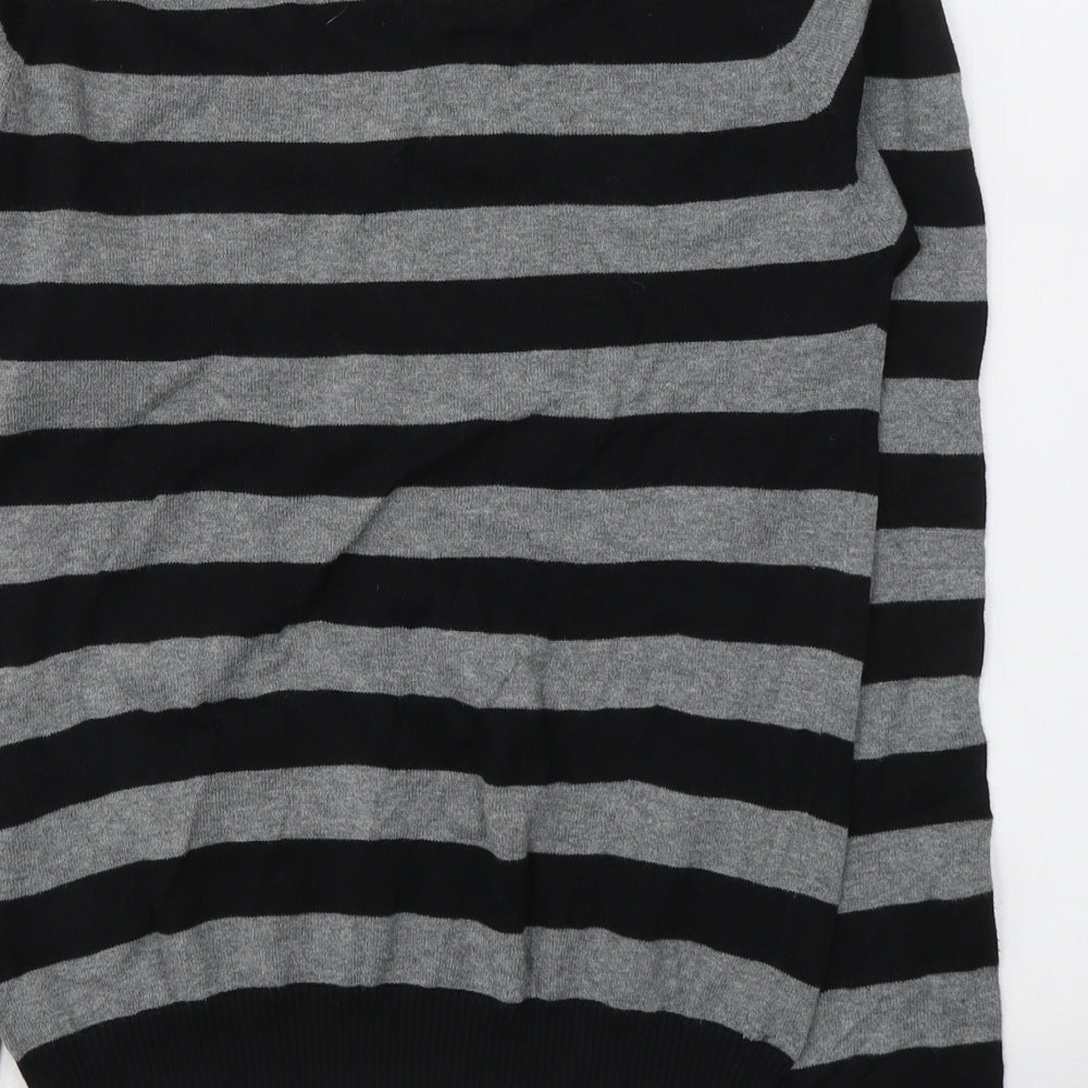 Zara Womens Grey Striped Polyester Jersey T-Shirt Size L V-Neck