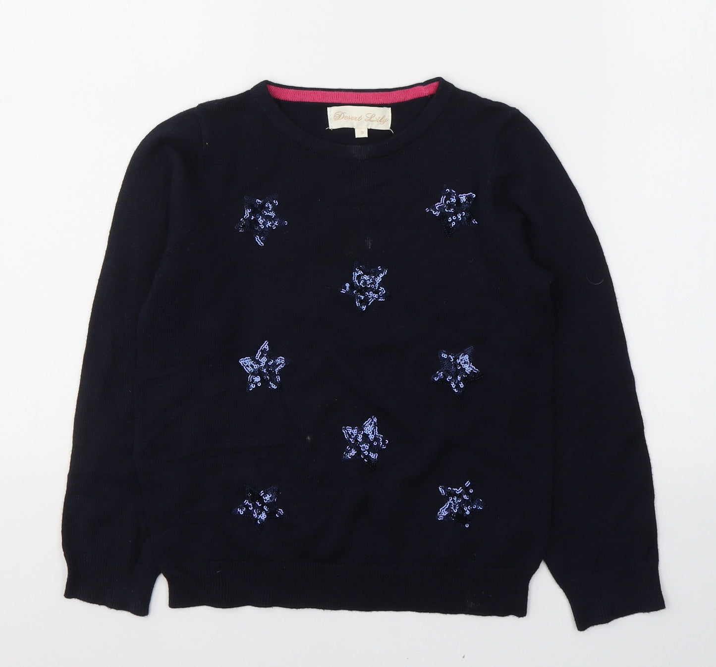 Desert Lily Girls Blue  Acrylic Basic Casual Size 9 Years Round Neck Pullover