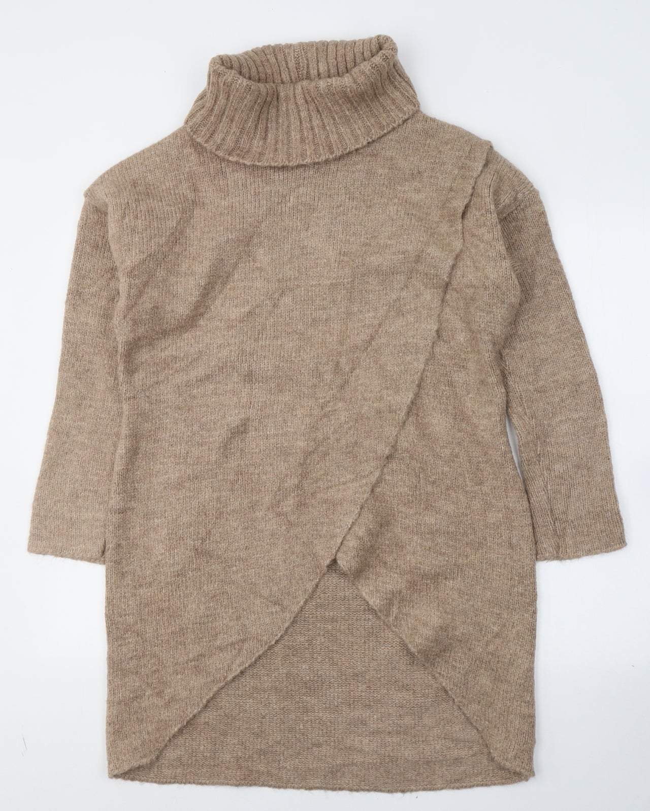 J&K Womens Beige Roll Neck  Acrylic Pullover Jumper Size S