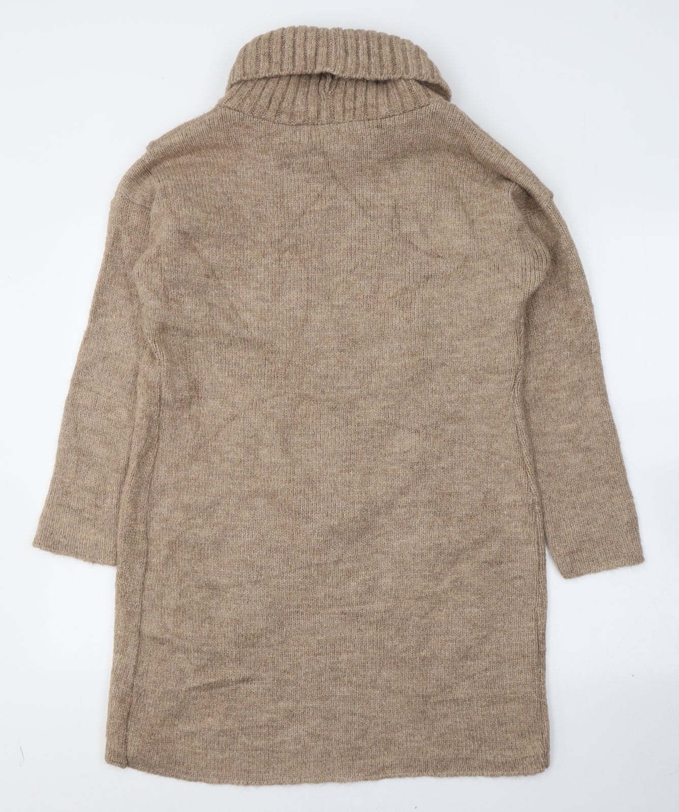 J&K Womens Beige Roll Neck  Acrylic Pullover Jumper Size S