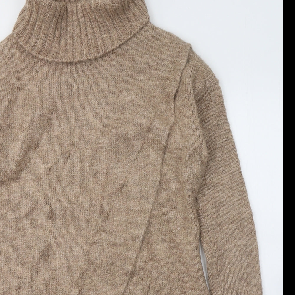 J&K Womens Beige Roll Neck  Acrylic Pullover Jumper Size S