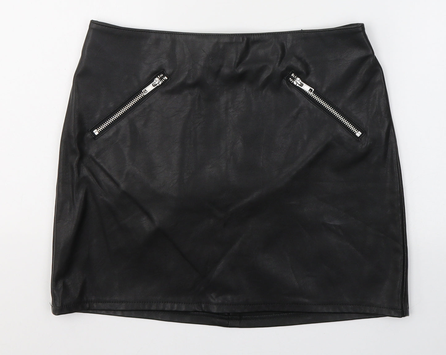 H&M Womens Black  Cotton Mini Skirt Size 10   Zip