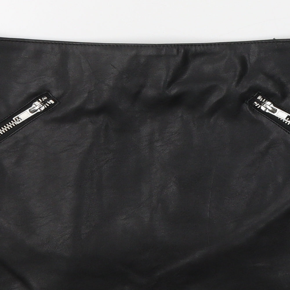 H&M Womens Black  Cotton Mini Skirt Size 10   Zip