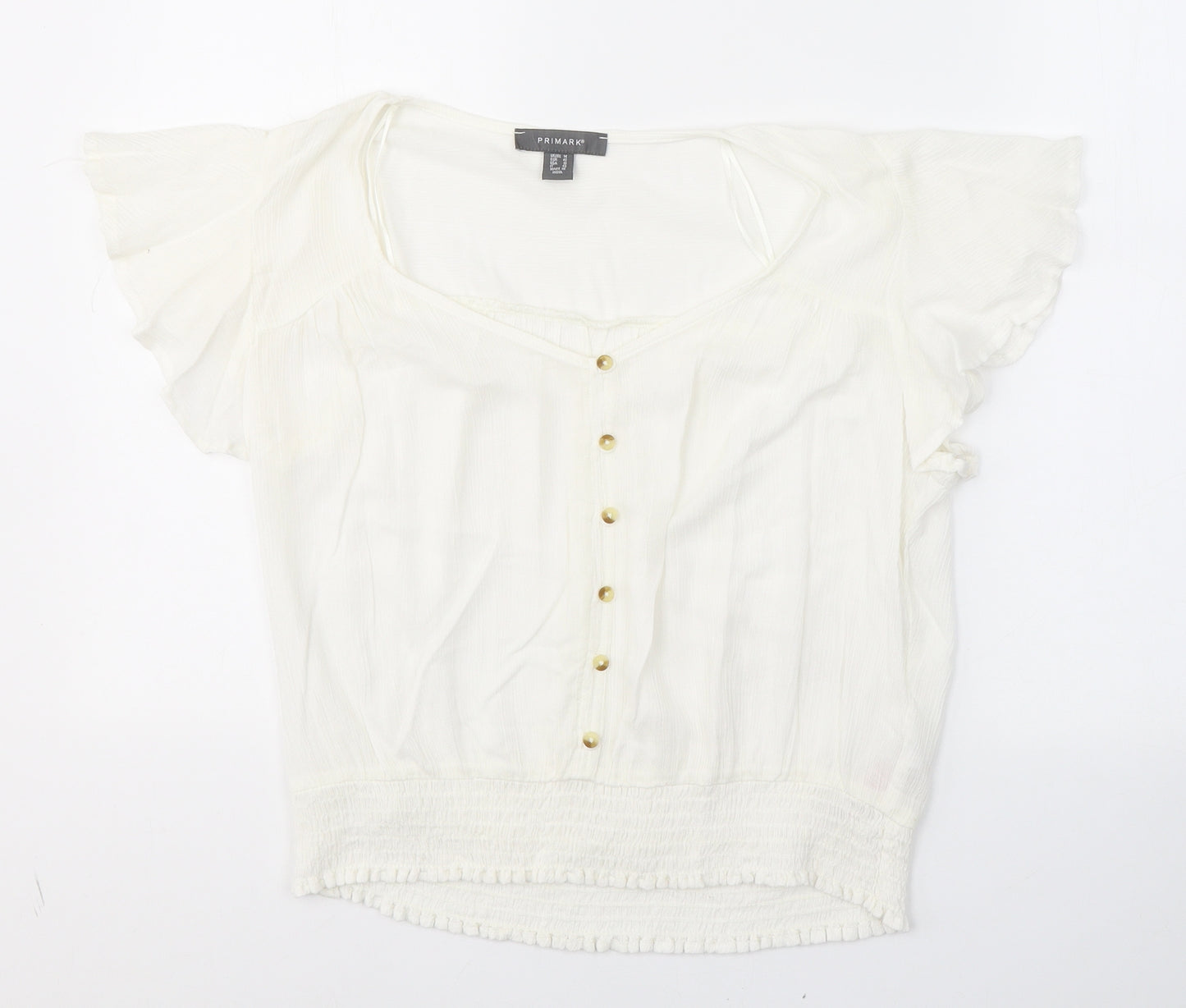 Primark Womens White  Viscose Basic Blouse Size 14 V-Neck