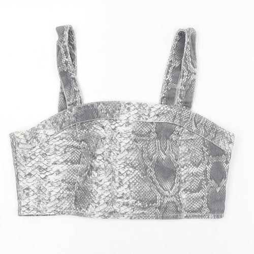 New Look Womens Grey Animal Print Cotton Cropped Tank Size 12 Square Neck - Snake print