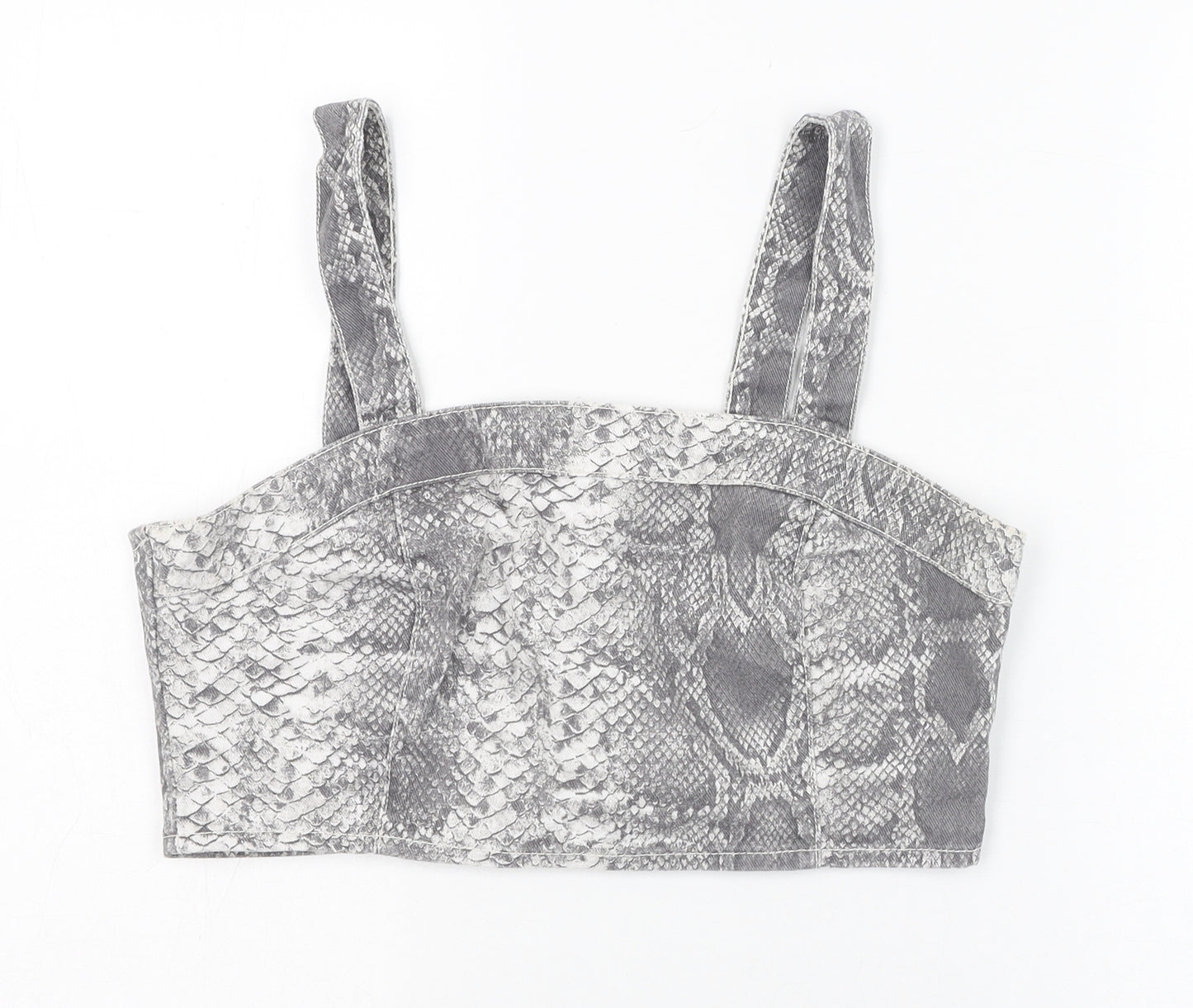 New Look Womens Grey Animal Print Cotton Cropped Tank Size 12 Square Neck - Snake print