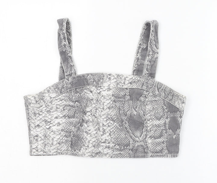 New Look Womens Grey Animal Print Cotton Cropped Tank Size 12 Square Neck - Snake print