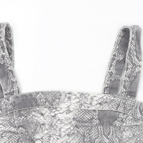 New Look Womens Grey Animal Print Cotton Cropped Tank Size 12 Square Neck - Snake print