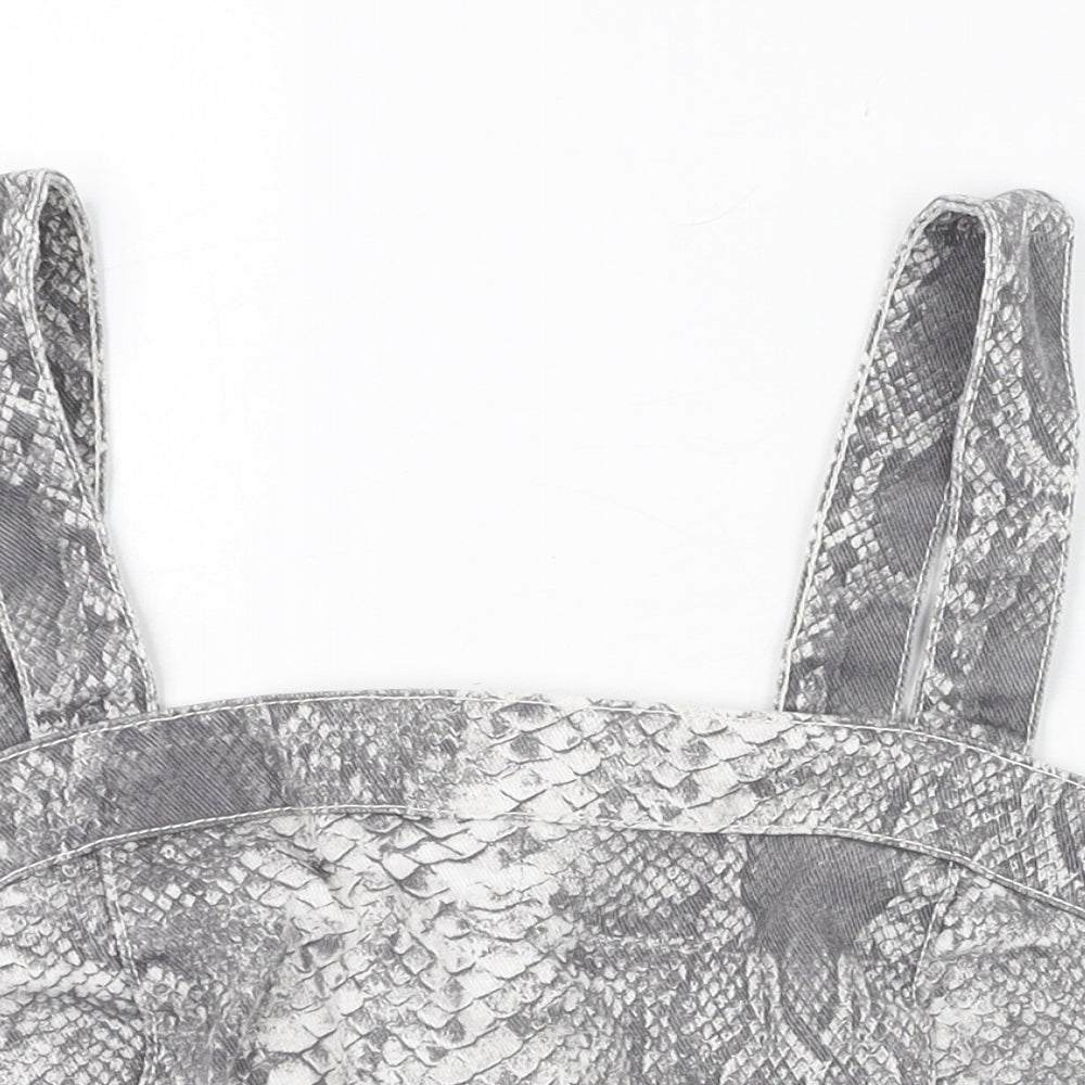 New Look Womens Grey Animal Print Cotton Cropped Tank Size 12 Square Neck - Snake print