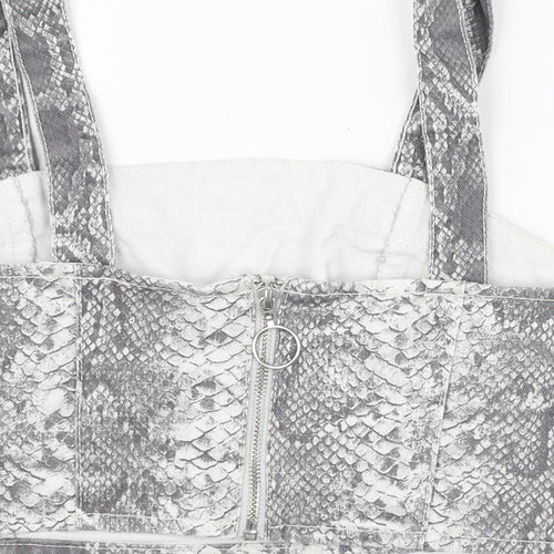 New Look Womens Grey Animal Print Cotton Cropped Tank Size 12 Square Neck - Snake print