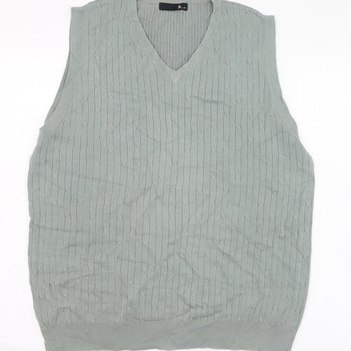BHS Mens Green V-Neck  Cotton Pullover Jumper Size S