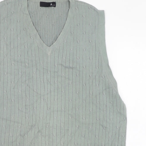 BHS Mens Green V-Neck  Cotton Pullover Jumper Size S
