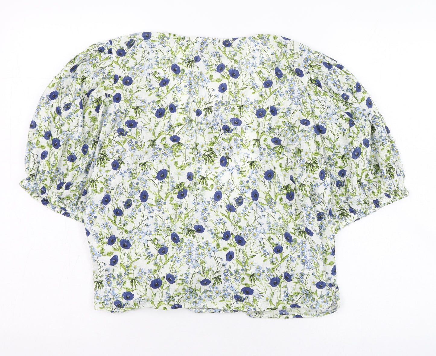 Primark Womens Ivory Floral Cotton Wrap Blouse Size 14 V-Neck