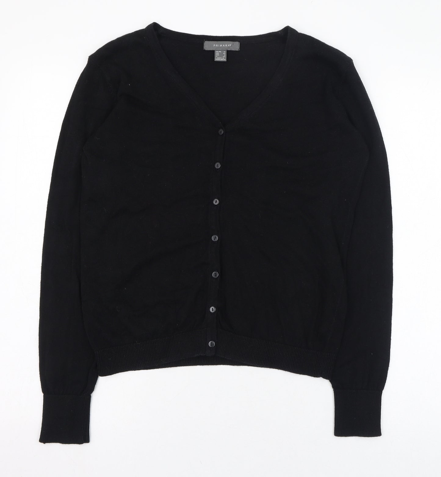 Primark Womens Black V-Neck  Cotton Cardigan Jumper Size 12