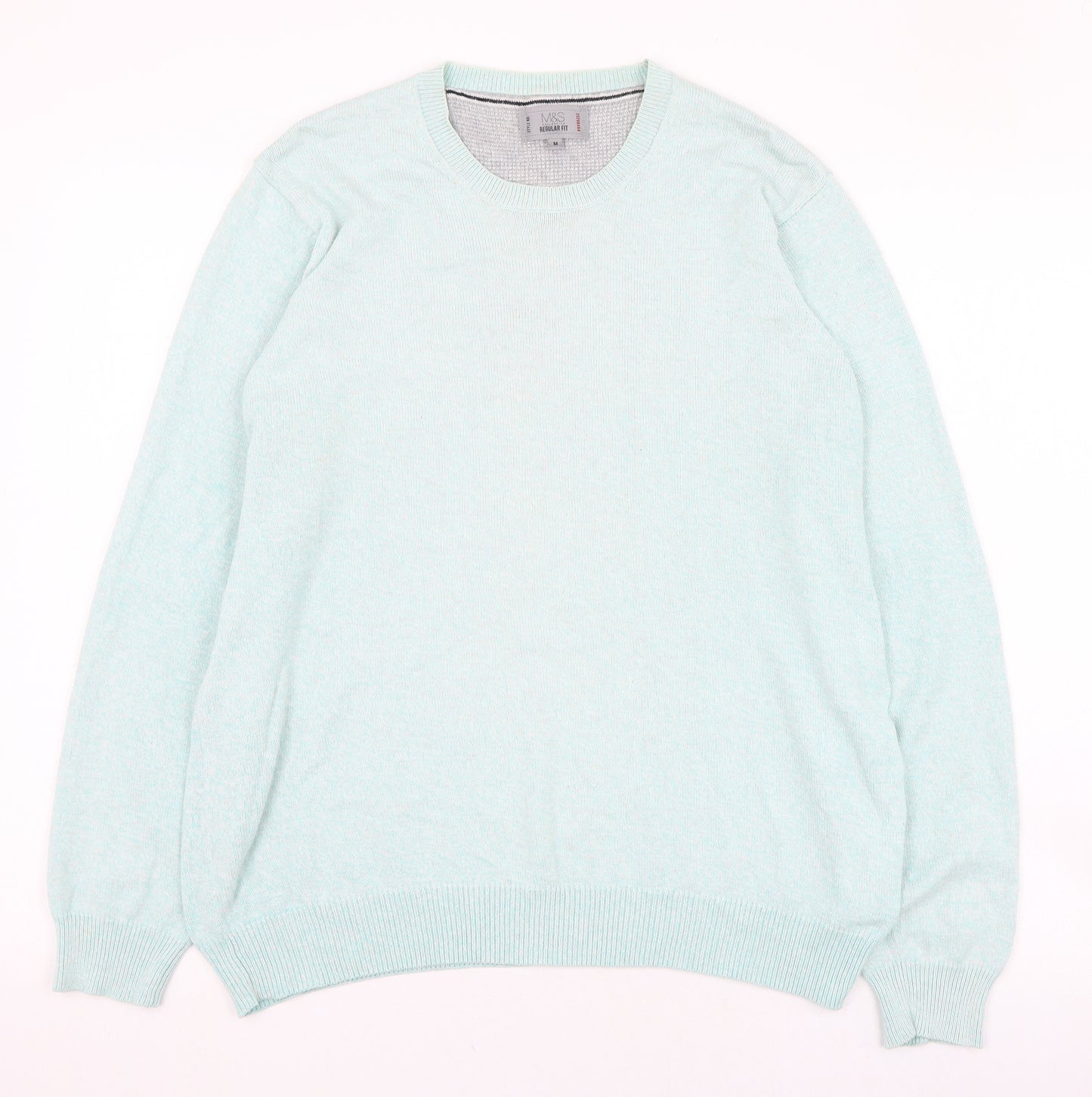 Marks and Spencer Mens Blue Round Neck  Cotton Pullover Jumper Size M