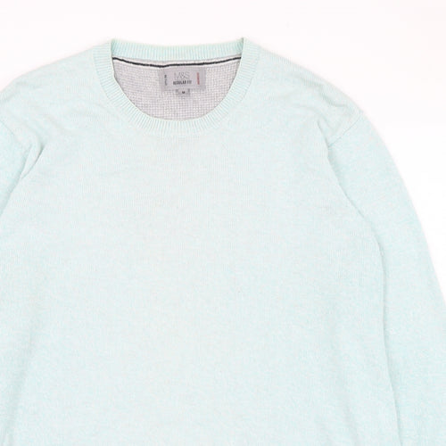 Marks and Spencer Mens Blue Round Neck  Cotton Pullover Jumper Size M