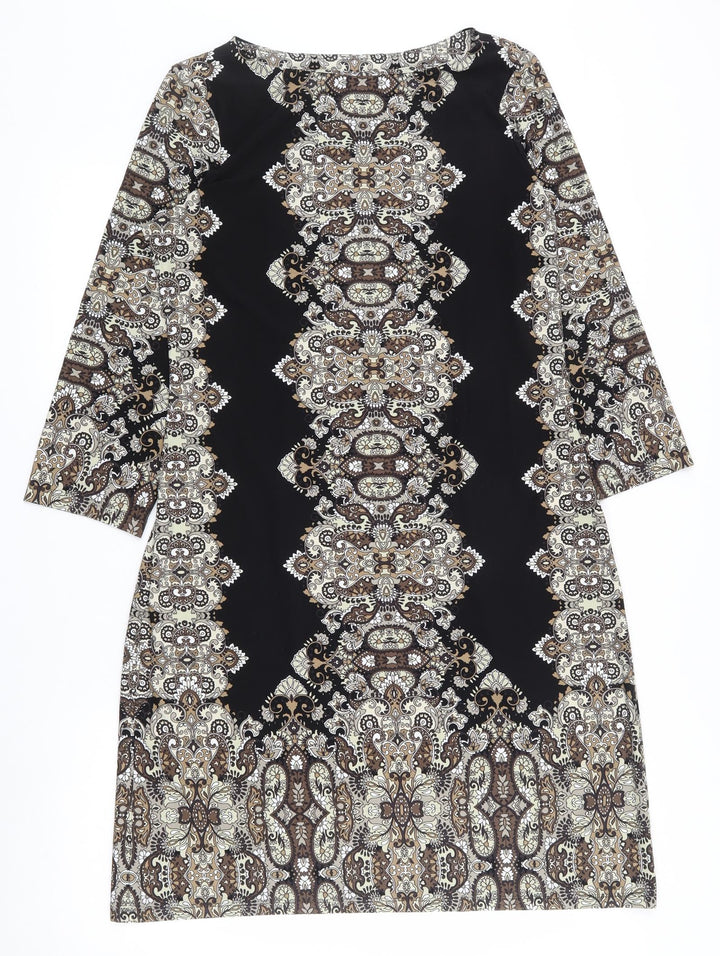 London Times Womens Black Paisley Polyester Bodycon Size 10 Boat Neck Pullover