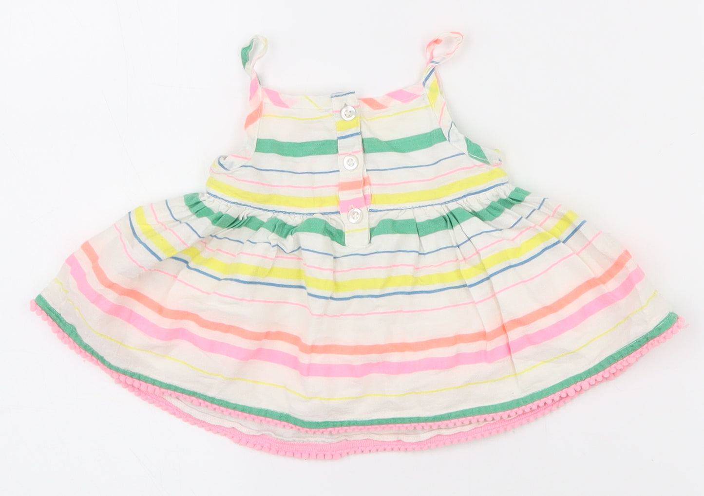 F&F Girls Multicoloured Striped Cotton Tank Dress  Size 0-3 Months  Square Neck Pullover