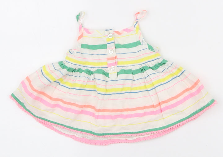 F&F Girls Multicoloured Striped Cotton Tank Dress Size 0-3 Months Square Neck Pullover