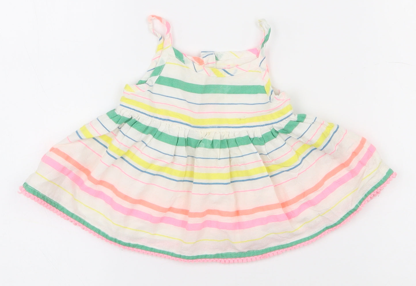 F&F Girls Multicoloured Striped Cotton Tank Dress  Size 0-3 Months  Square Neck Pullover