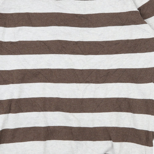 Crew Clothing Womens Brown Scoop Neck Striped 100% Cotton Cardigan Jumper Size 12