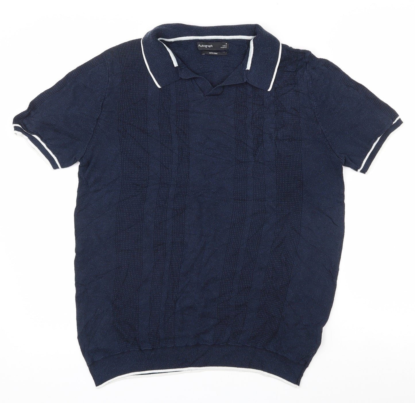 Autograph Mens Blue  Viscose  Polo Size M Collared Pullover