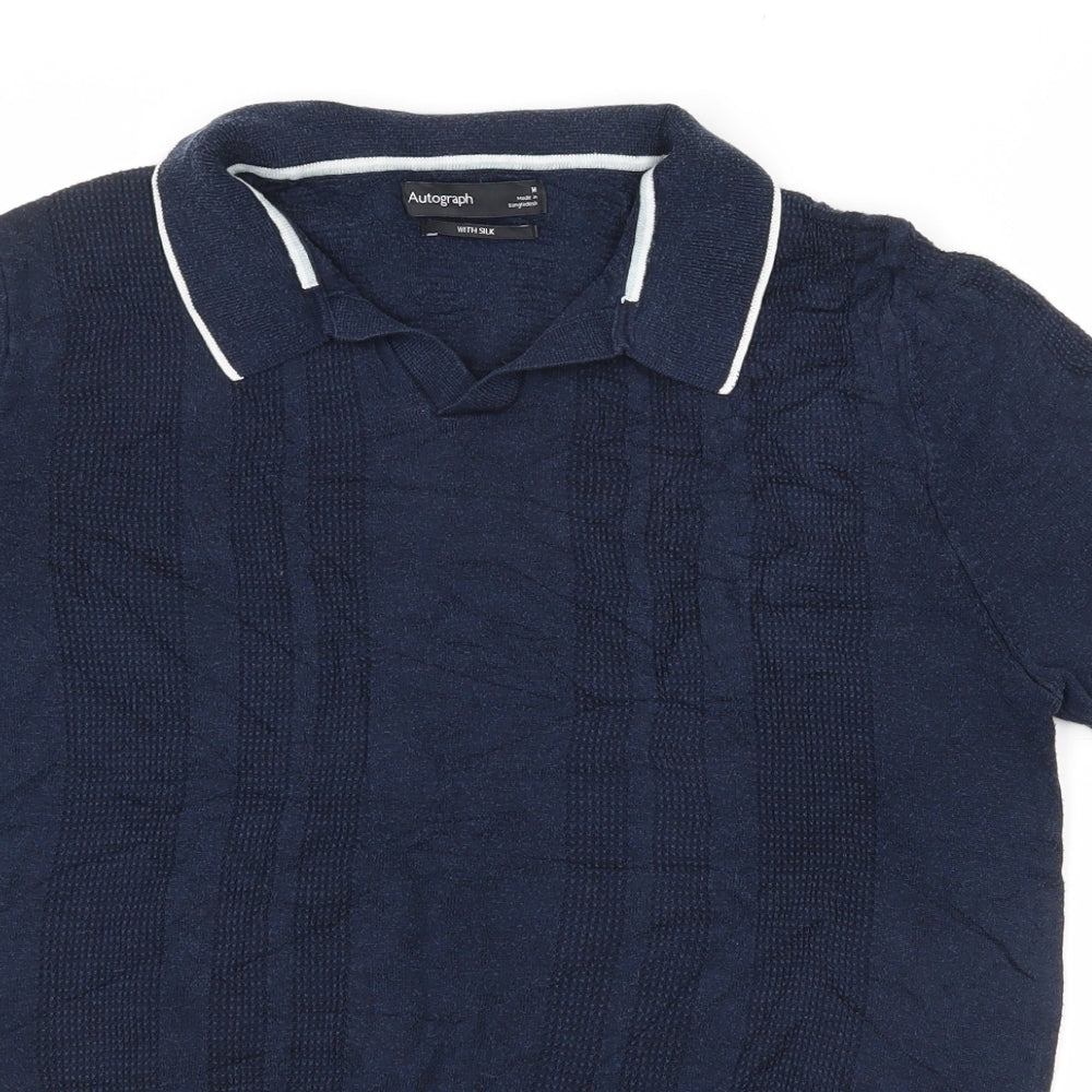 Autograph Mens Blue  Viscose  Polo Size M Collared Pullover