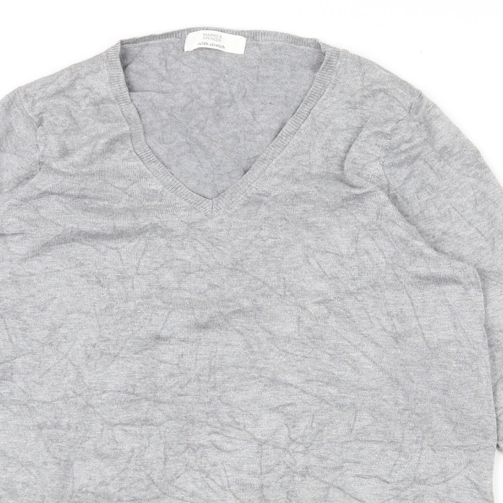 Marks and Spencer Womens Grey V-Neck  Viscose Pullover Jumper Size 14