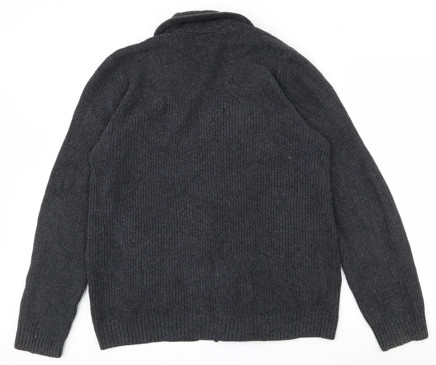 H&M Mens Grey Collared  Cotton Cardigan Jumper Size L