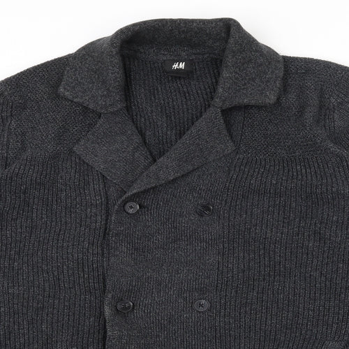 H&M Mens Grey Collared  Cotton Cardigan Jumper Size L