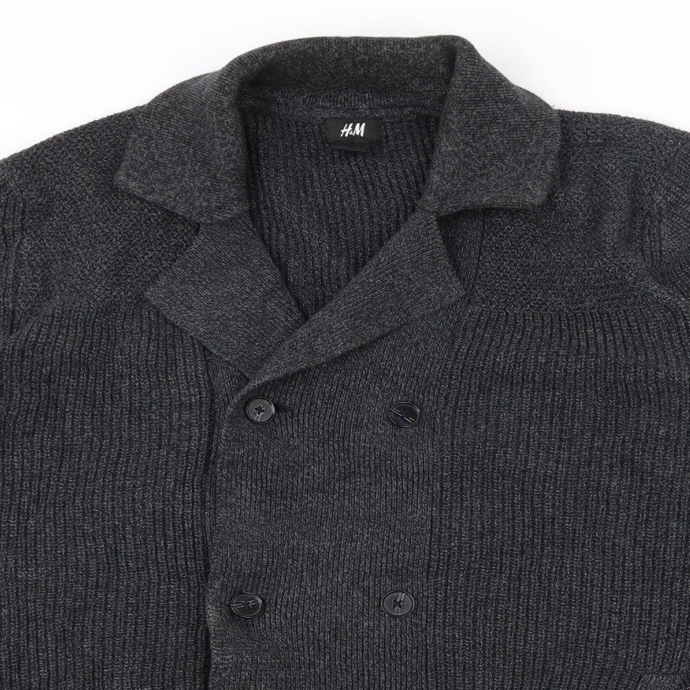 H&M Mens Grey Collared  Cotton Cardigan Jumper Size L