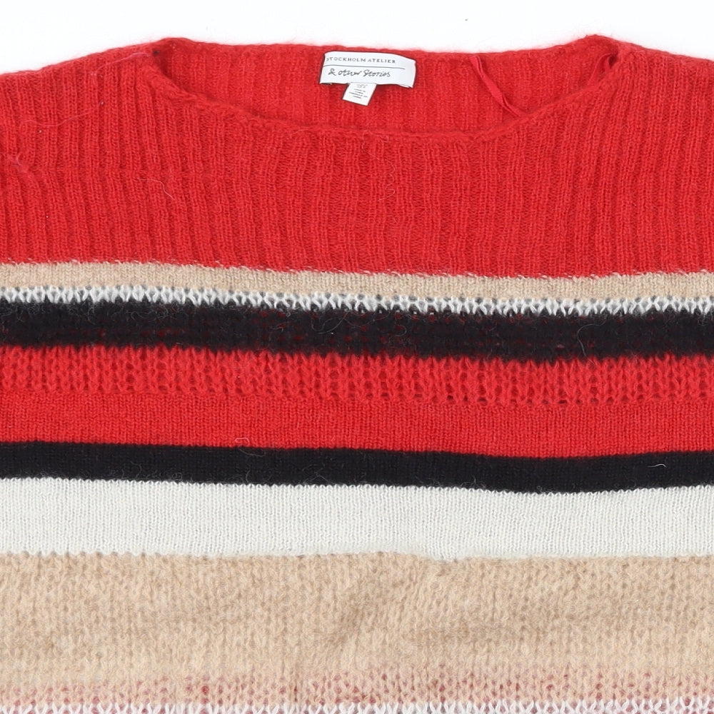 Stockholm Atelier Womens Multicoloured Round Neck Striped Wool Pullover Jumper Size S