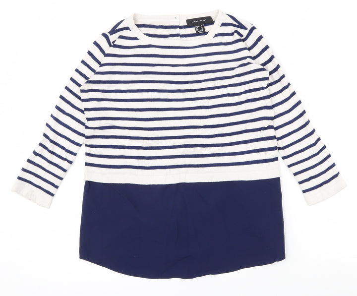 Atmosphere Womens Blue Striped Viscose Button-Up Size 6 Roll Neck