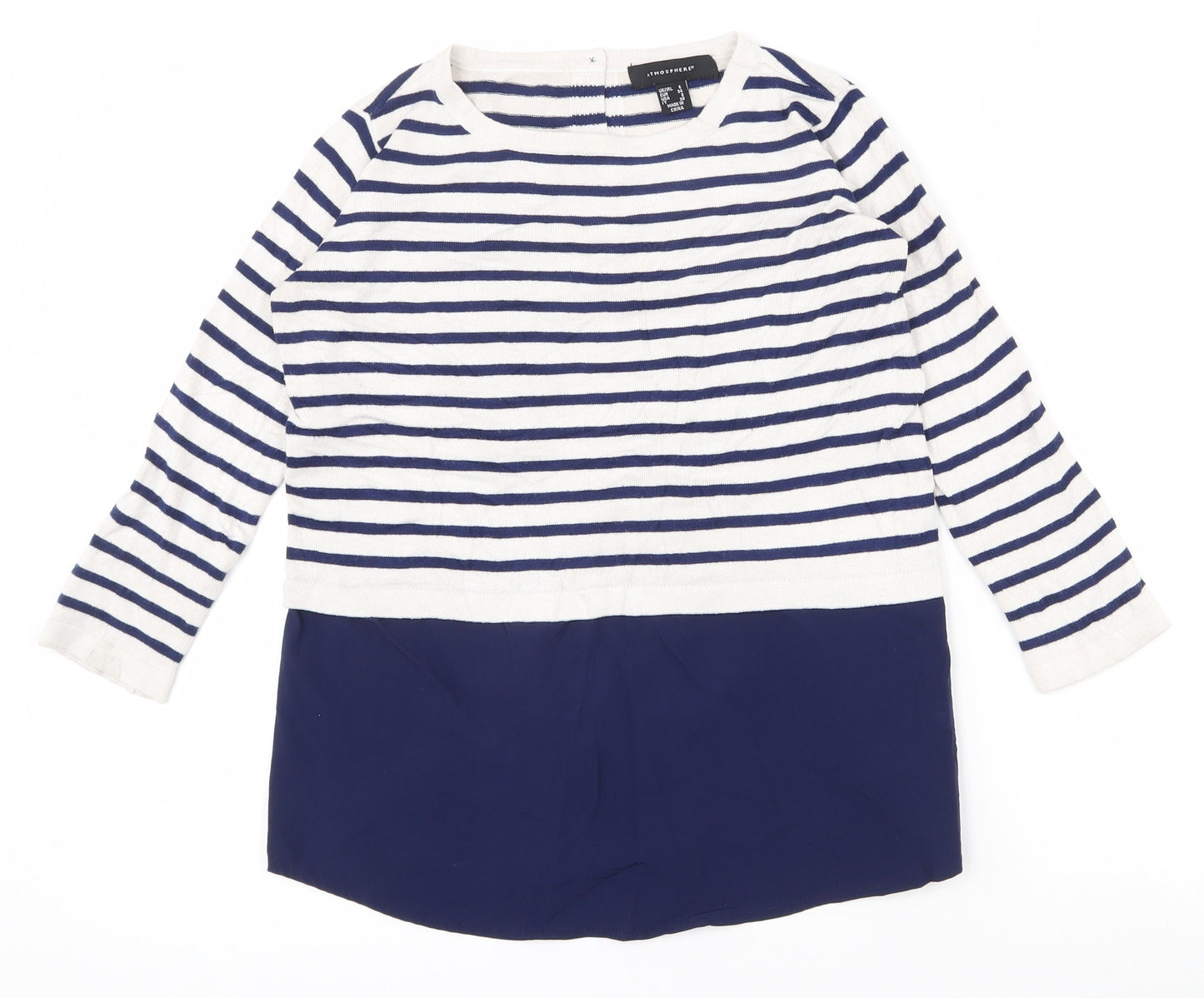Atmosphere Womens Blue Striped Viscose  Button-Up Size 6 Roll Neck
