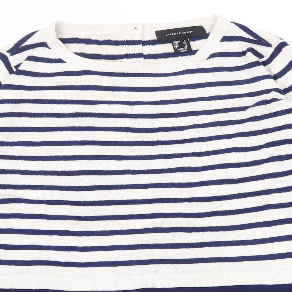 Atmosphere Womens Blue Striped Viscose  Button-Up Size 6 Roll Neck