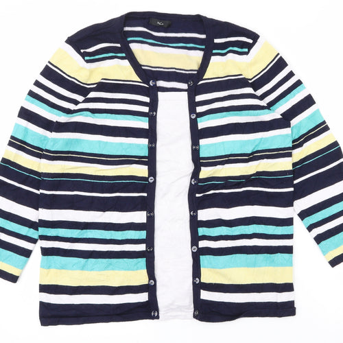 M&Co Womens Multicoloured Round Neck Striped Viscose Pullover Jumper Size 14