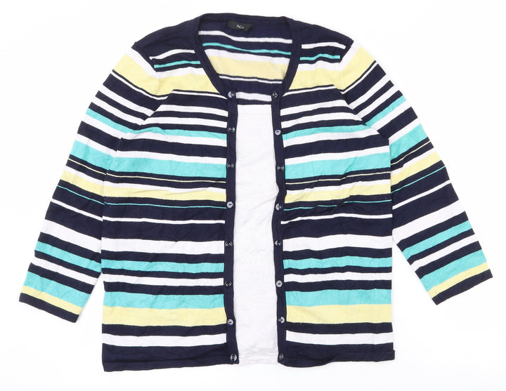 M&Co Womens Multicoloured Round Neck Striped Viscose Pullover Jumper Size 14