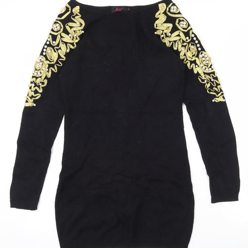 Motel Womens Black Boat Neck  Acrylic Pullover Jumper Size S