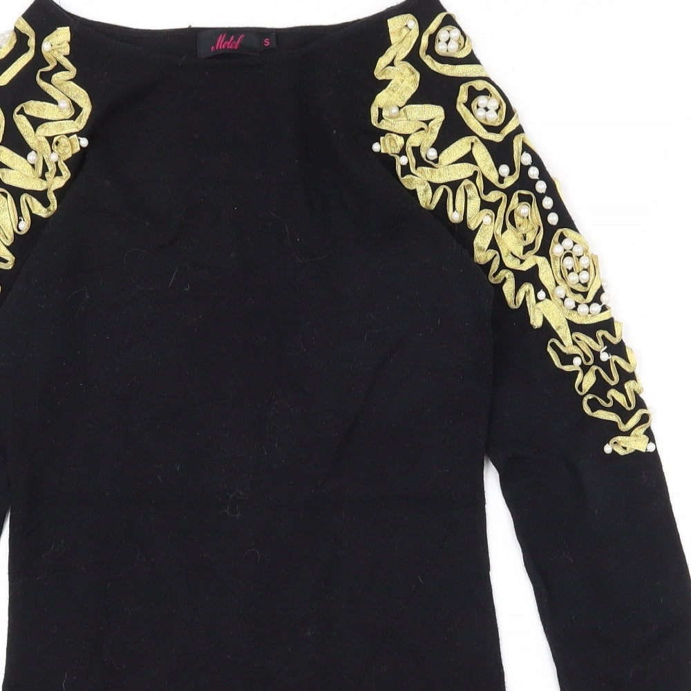 Motel Womens Black Boat Neck  Acrylic Pullover Jumper Size S