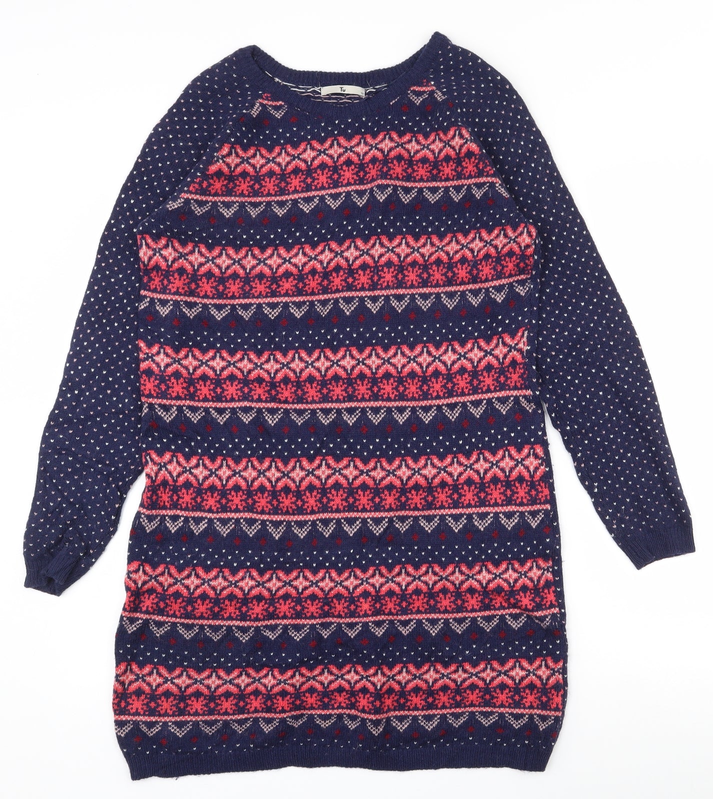 TU Womens Multicoloured Fair Isle Viscose Jumper Dress  Size 12  Round Neck Pullover