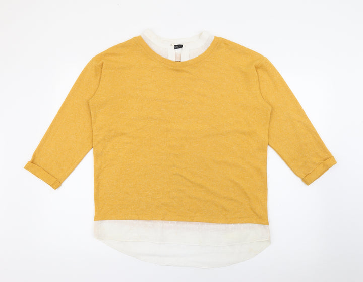 M&Co Womens Yellow Collared  Polyester Pullover Jumper Size 12