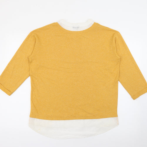 M&Co Womens Yellow Collared  Polyester Pullover Jumper Size 12
