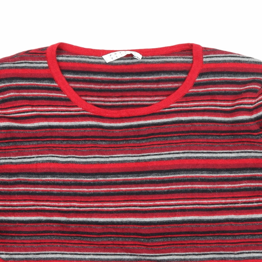 Precis Womens Red Scoop Neck Striped Viscose Pullover Jumper Size S