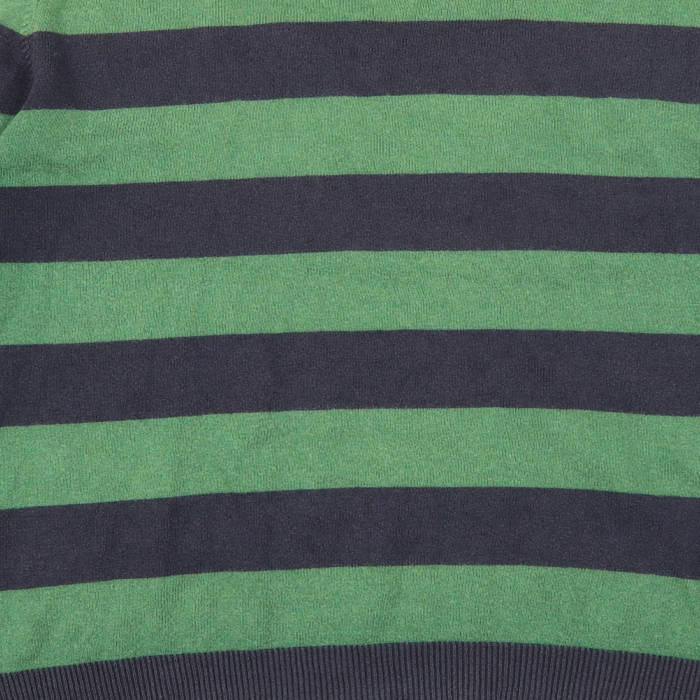 Gap Mens Green V-Neck Striped Cotton Pullover Jumper Size L